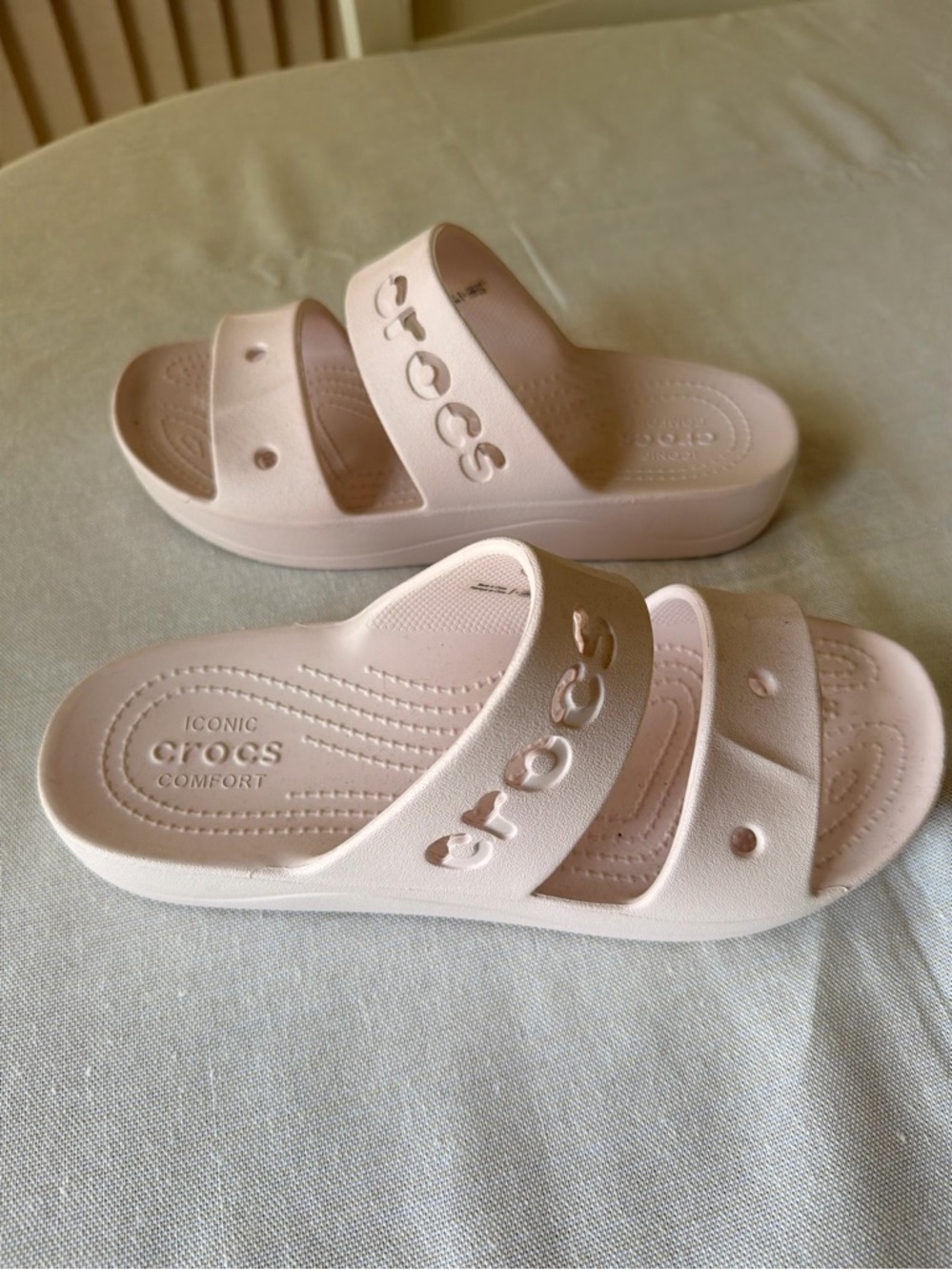 CROCS Baya Double-Strap Platform Slide Sandals in Light Pink